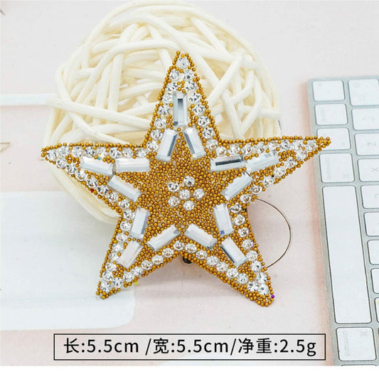 Gold Rhinestone Five-Pointed Star Iron On Patch 2pcs for Backpack Shoes Jeans