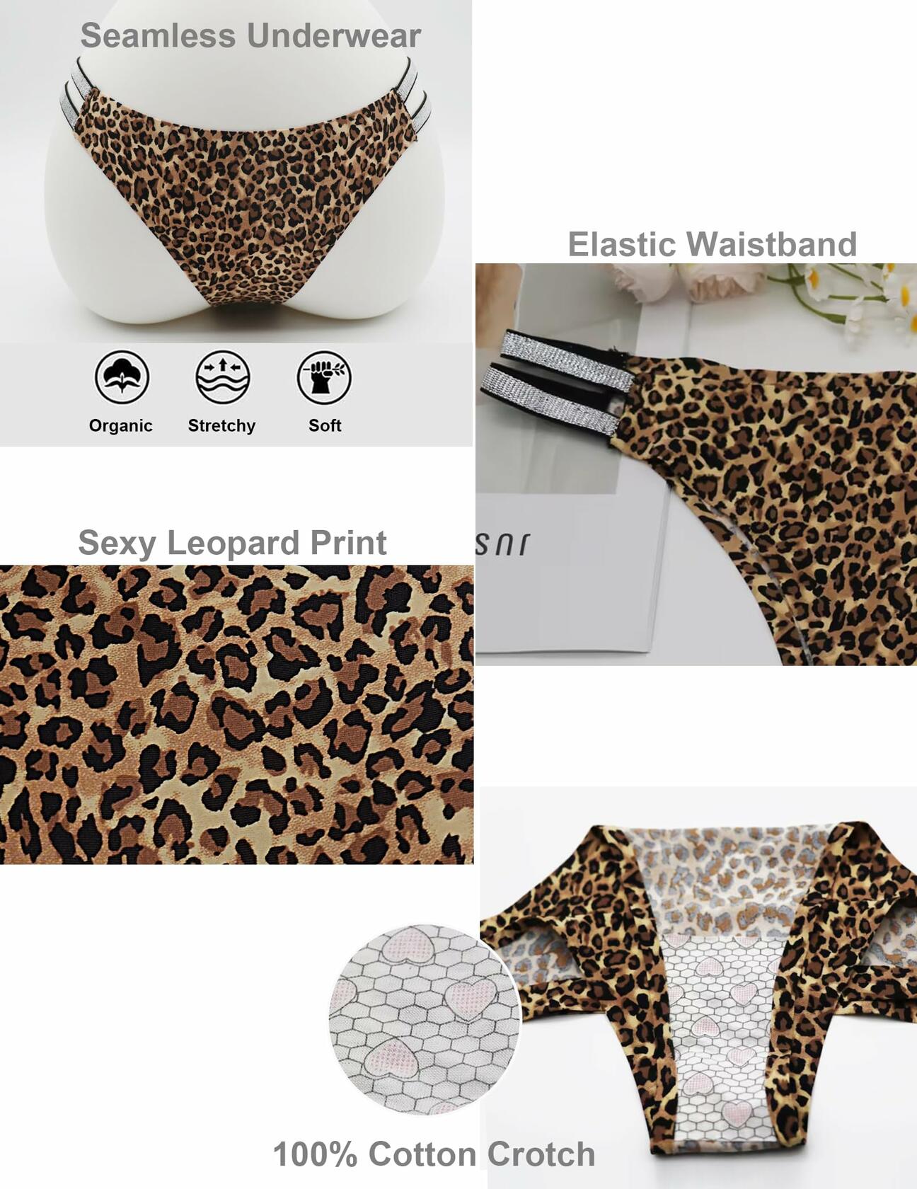 KIRIVOO Women's Leopard Print Low Cut Bikini Panties Seamless S