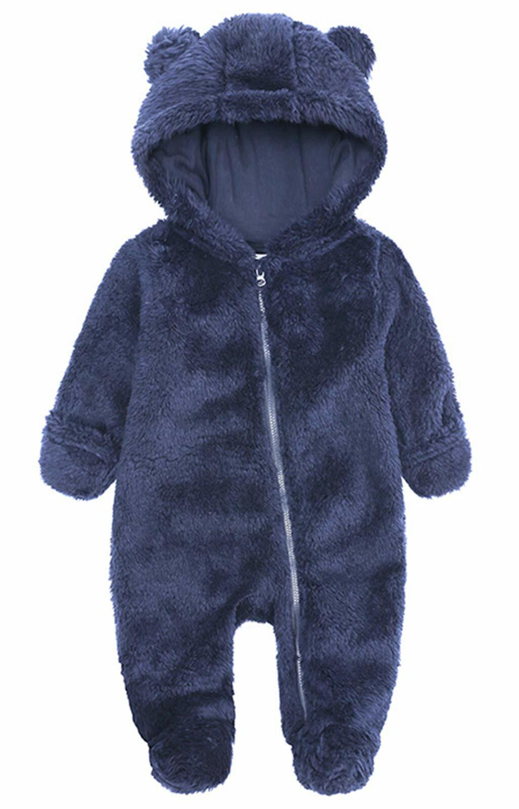 TAOHONG Baby Hooded Fleece Jumpsuit Snowsuit Bear Ear 3-6 months
