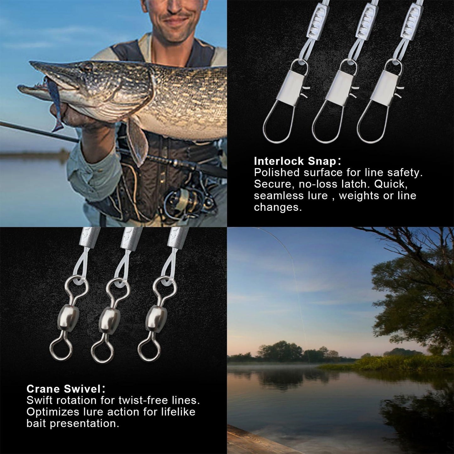 AIRKOUL 24PCS Nylon Fishing Leader Rigs with Swivels Snaps Beads