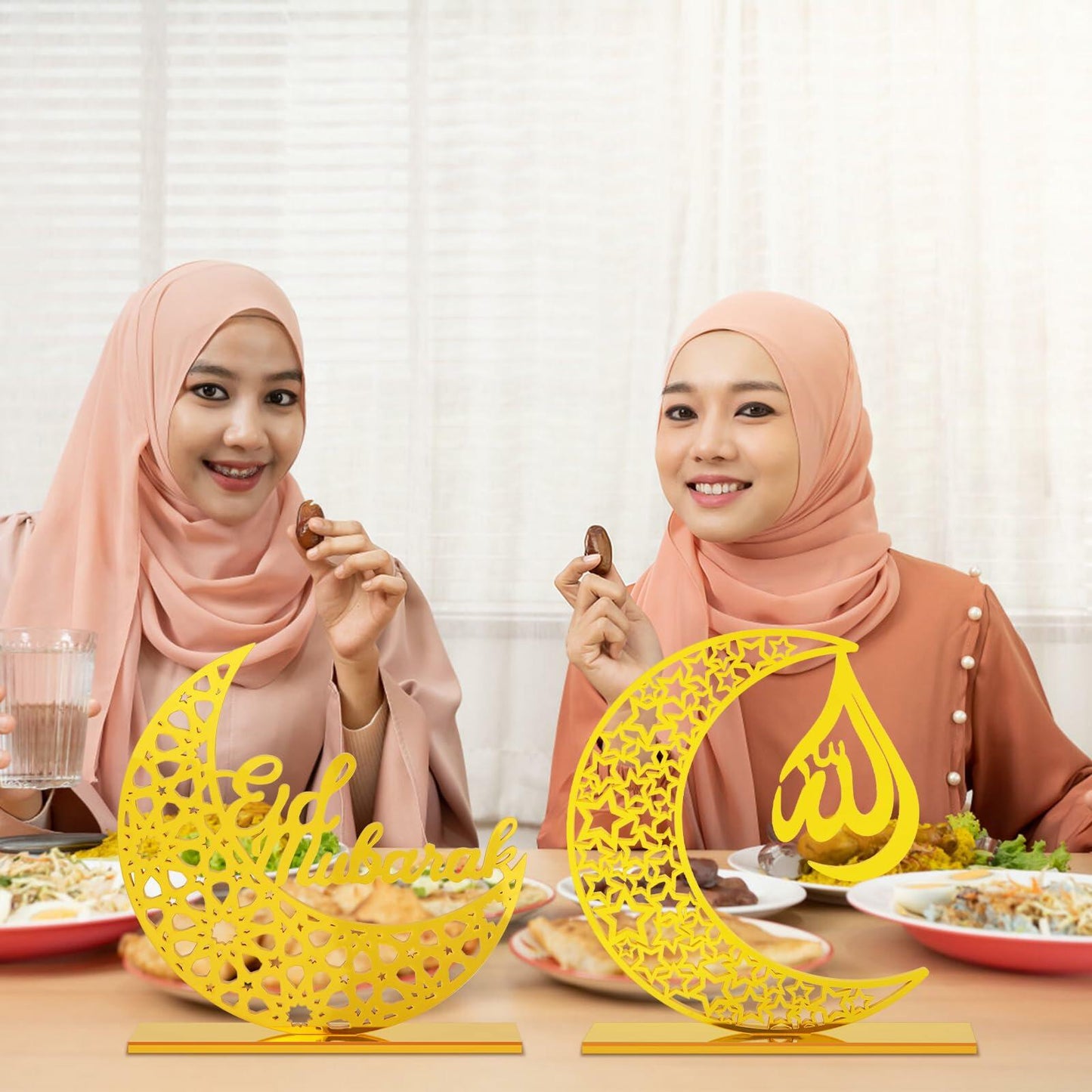 DTBYATE Ramadan Acrylic Table Decor 2 Pc Rectangular Base Eid Centerpieces