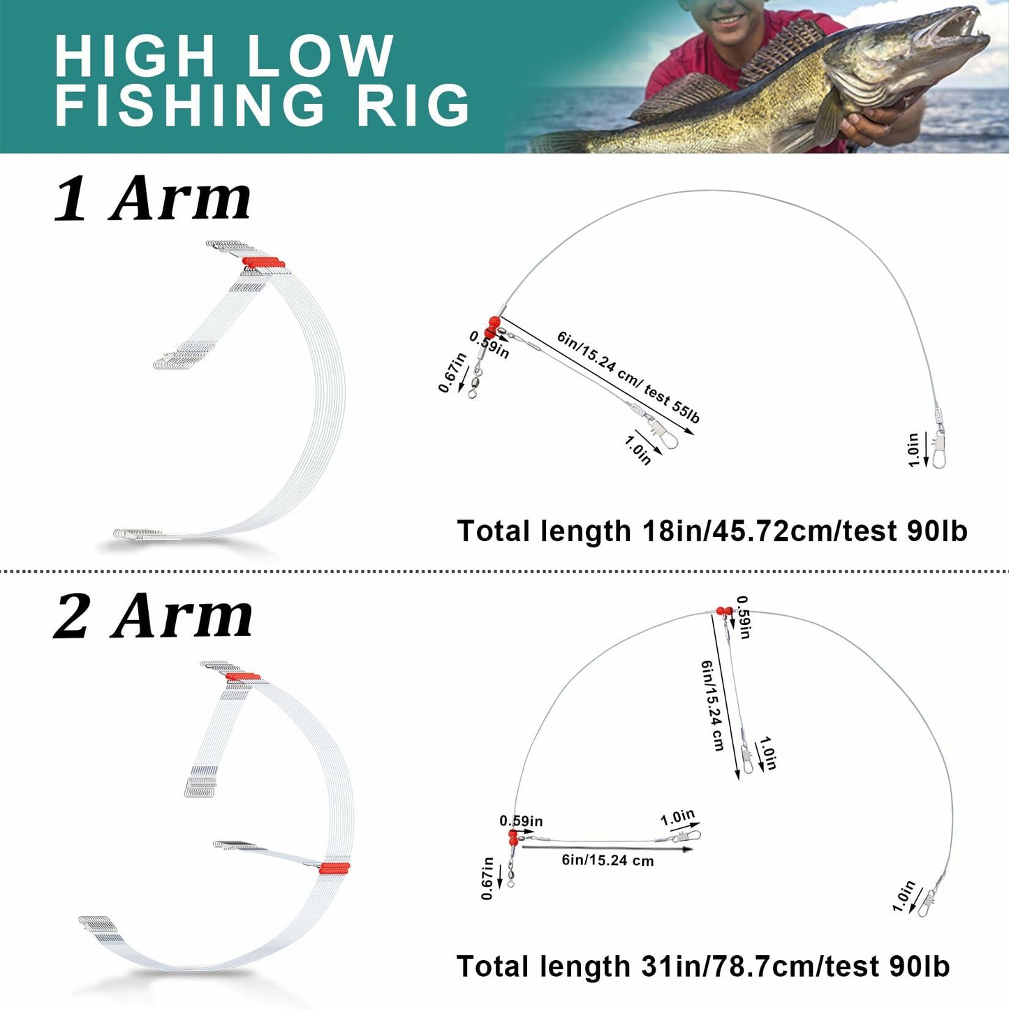 AIRKOUL 24PCS Nylon Fishing Leader Rigs with Swivels Snaps Beads