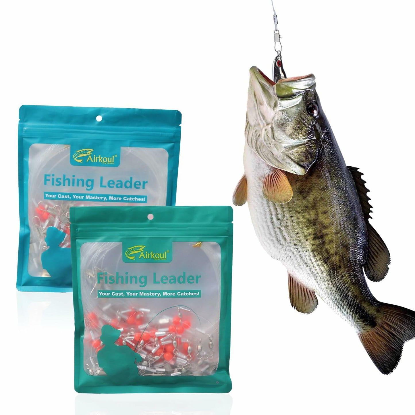 AIRKOUL 24PCS Nylon Fishing Leader Rigs with Swivels Snaps Beads