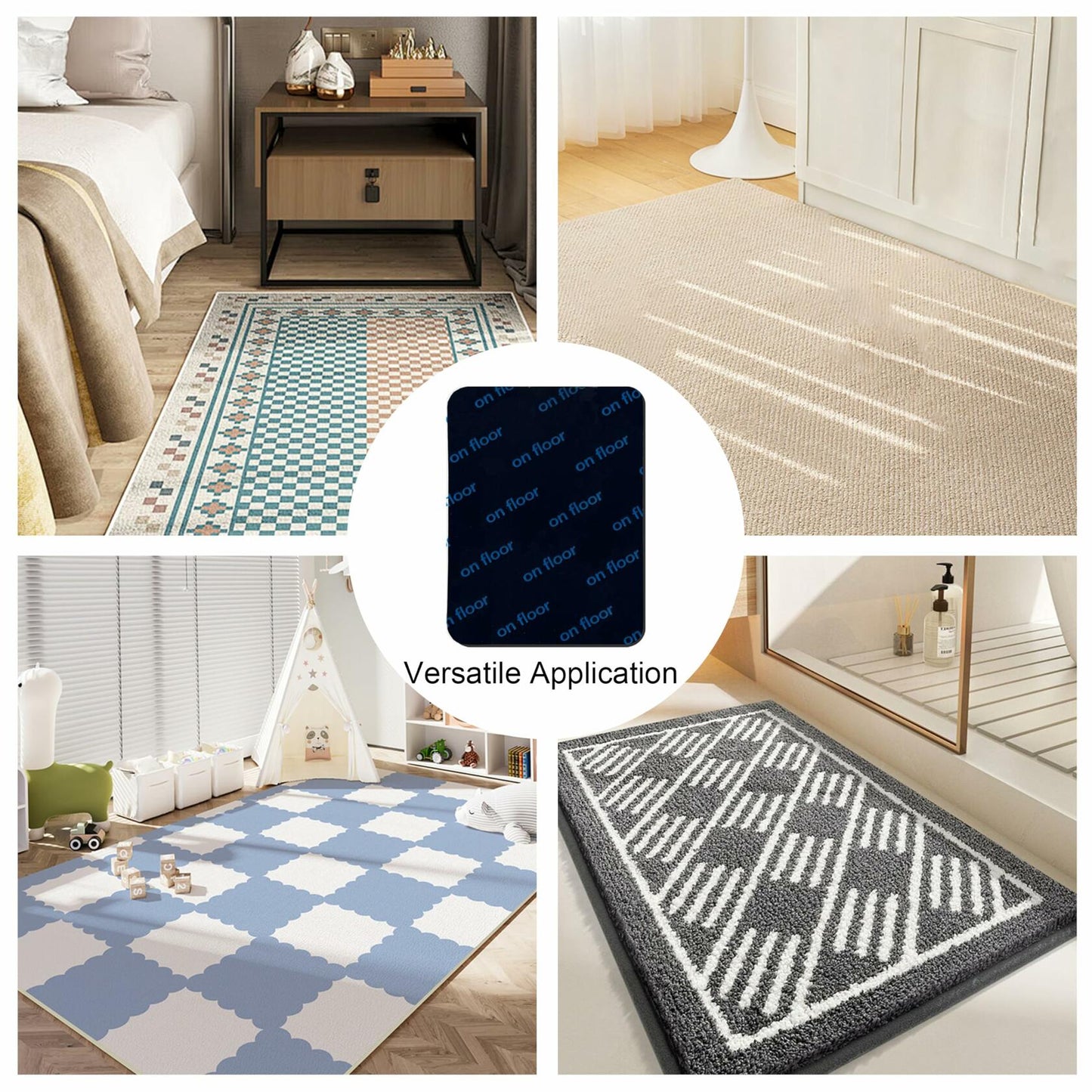 Rug Pad Grippers Double Sided Washable Rug Tape Adhesive Corners Black 4pc