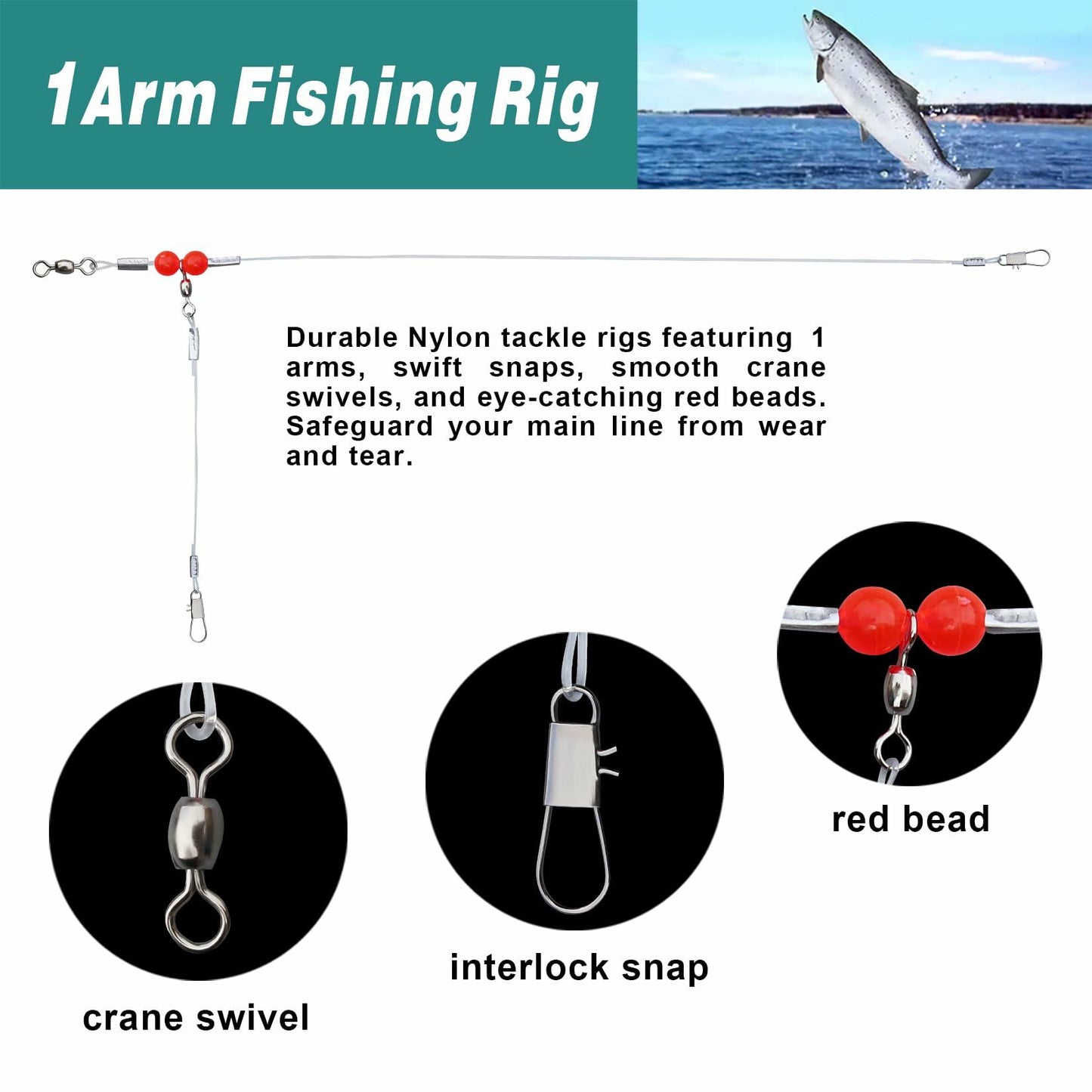AIRKOUL 24PCS Nylon Fishing Leader Rigs with Swivels Snaps Beads