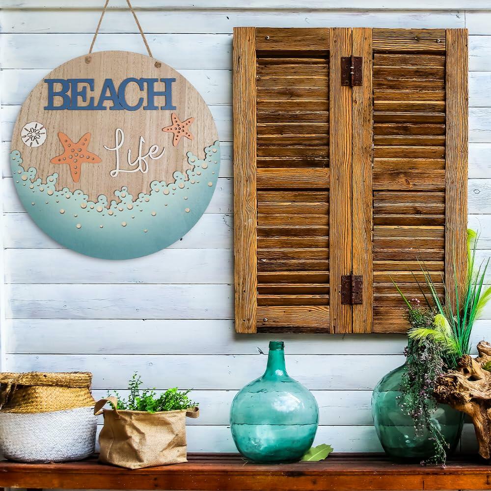 DECSPAS 12in Double Sided Welcome Door Sign Patriotic Wreath Red White Blue