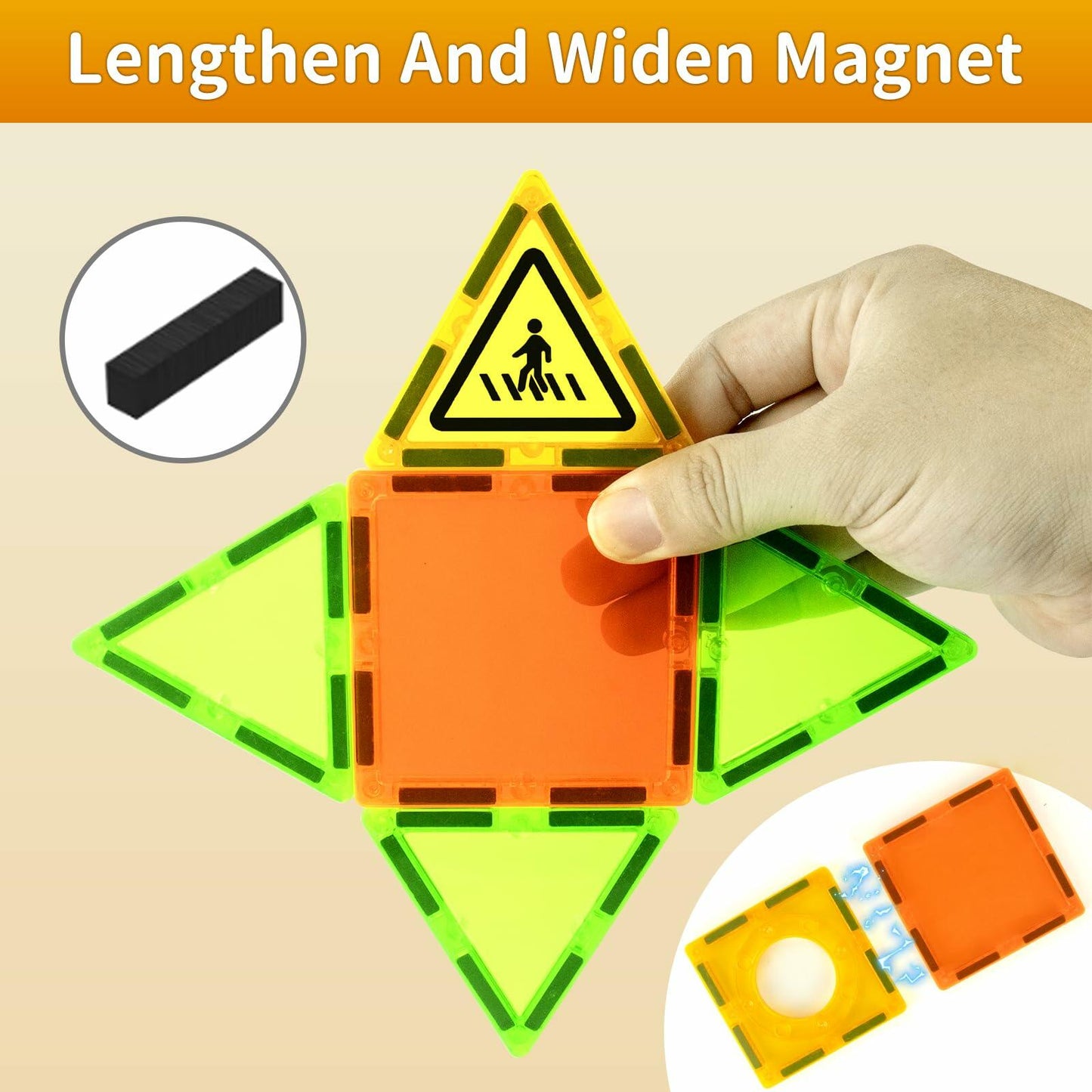 Magnetic Tiles Kids Construction Toys with Trucks Road Signs Mat Storage Bag