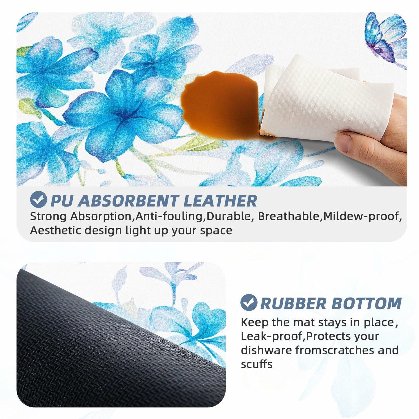Edeesky Dish Drying Mat 12x20 Leather Diatomite Absorbent Coffee Pad Sink Mat