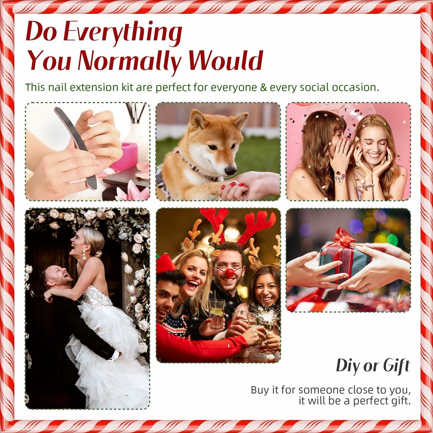 24Pcs Christmas Press On Nails Medium Square Acrylic False Nails Xmas Design