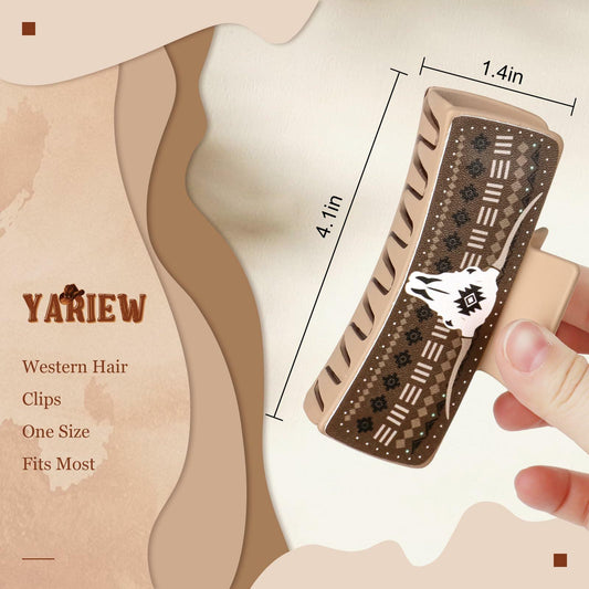 YARIEW Large 4" Leather Western Hair Claw Clips Sunflower Floral Brown