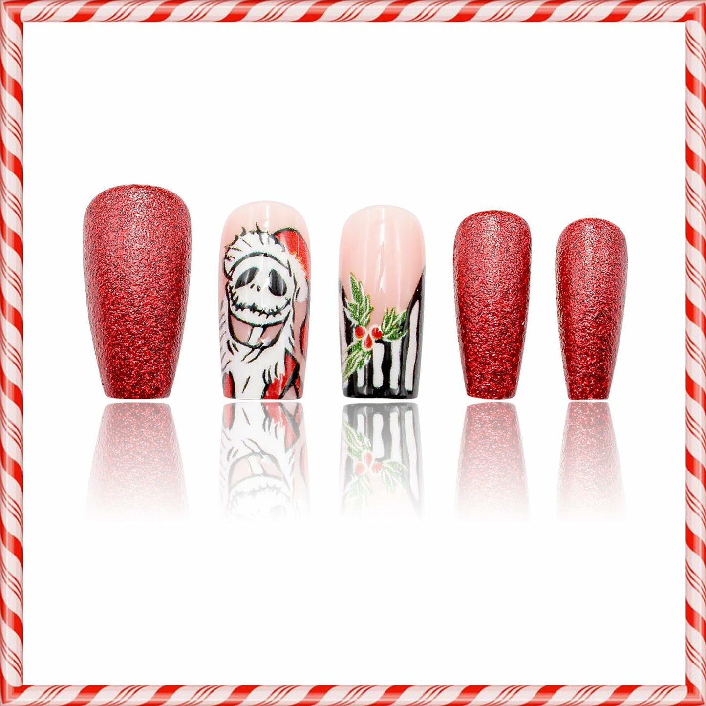 24Pcs Christmas Press On Nails Medium Square Acrylic False Nails Xmas Design