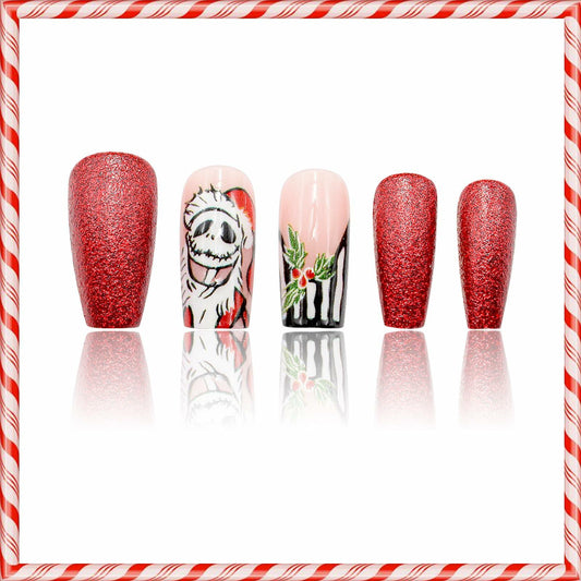 24Pcs Christmas Press On Nails Medium Square Acrylic False Nails Xmas Design