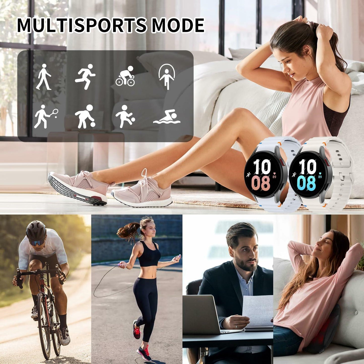 Sport Bands Compatible Samsung Galaxy Watch 7 6 5 40mm 44mm Soft Silicone