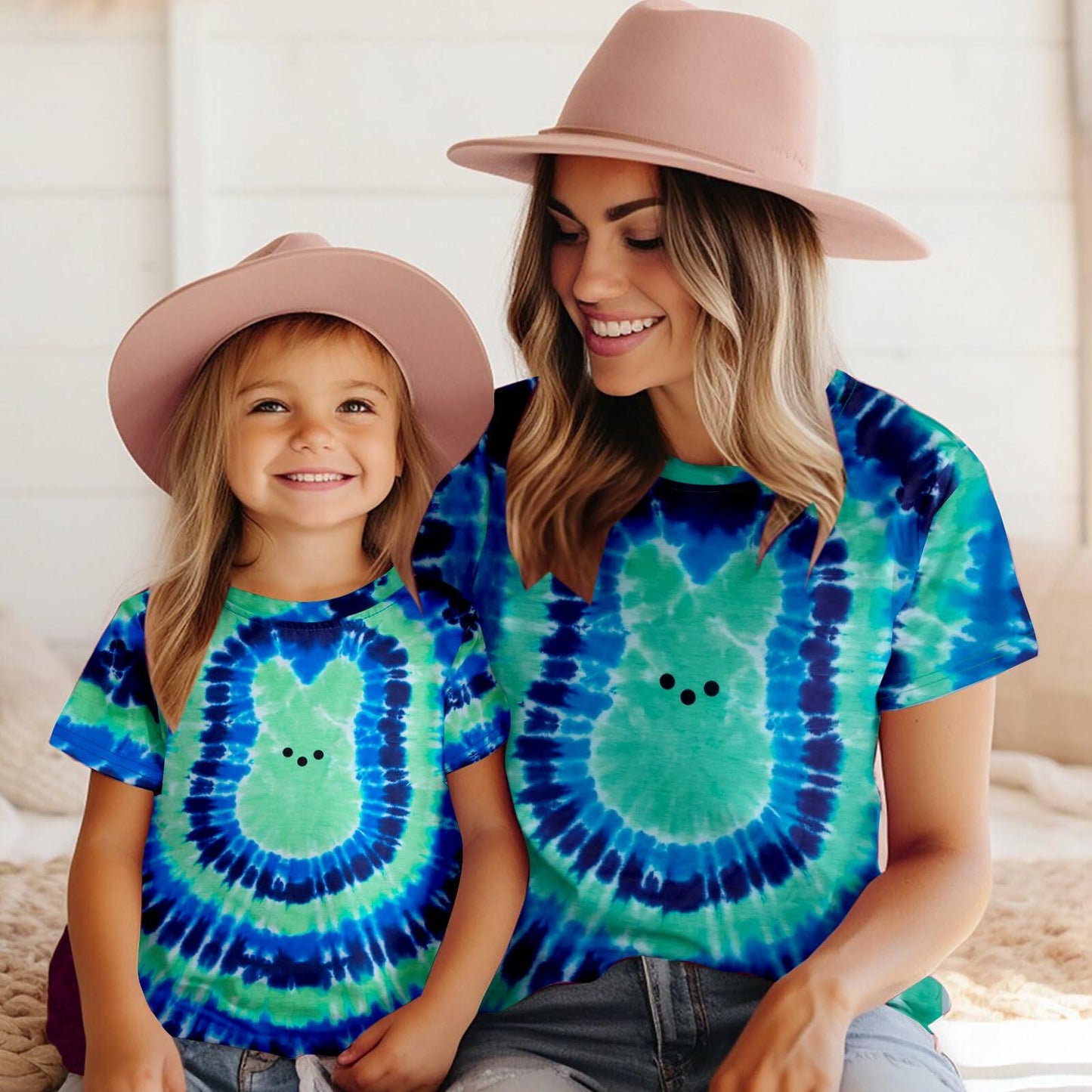 Happy Easter Women's Tie Dye Bunny Graphic T-Shirt Short Sleeve Size 5T