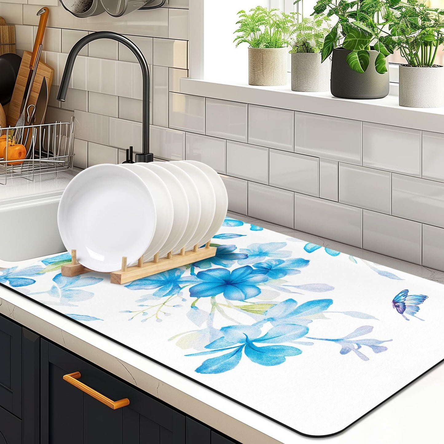 Edeesky Dish Drying Mat 12x20 Leather Diatomite Absorbent Coffee Pad Sink Mat