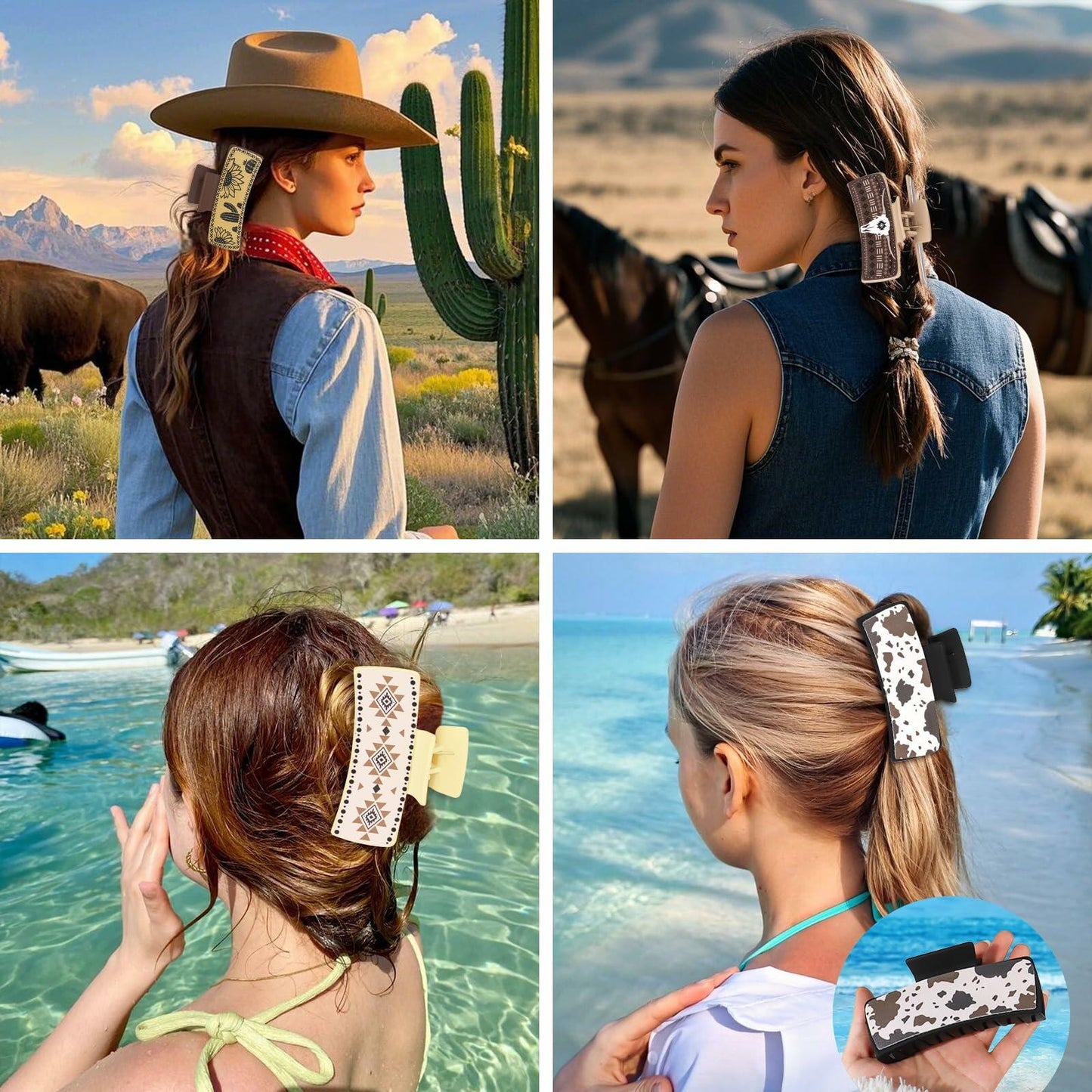 YARIEW Large 4" Leather Western Hair Claw Clips Sunflower Floral Brown