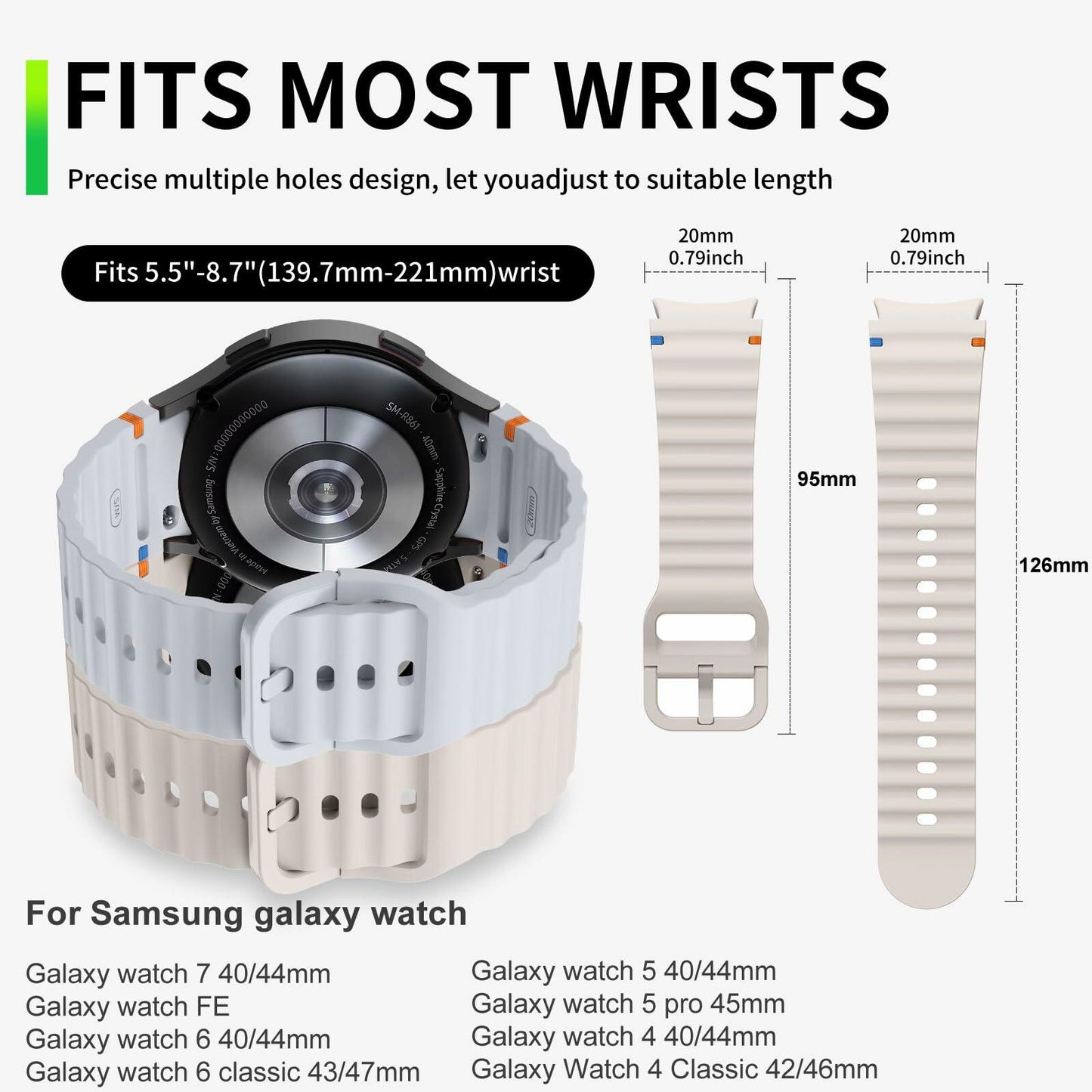 Sport Bands Compatible Samsung Galaxy Watch 7 6 5 40mm 44mm Soft Silicone
