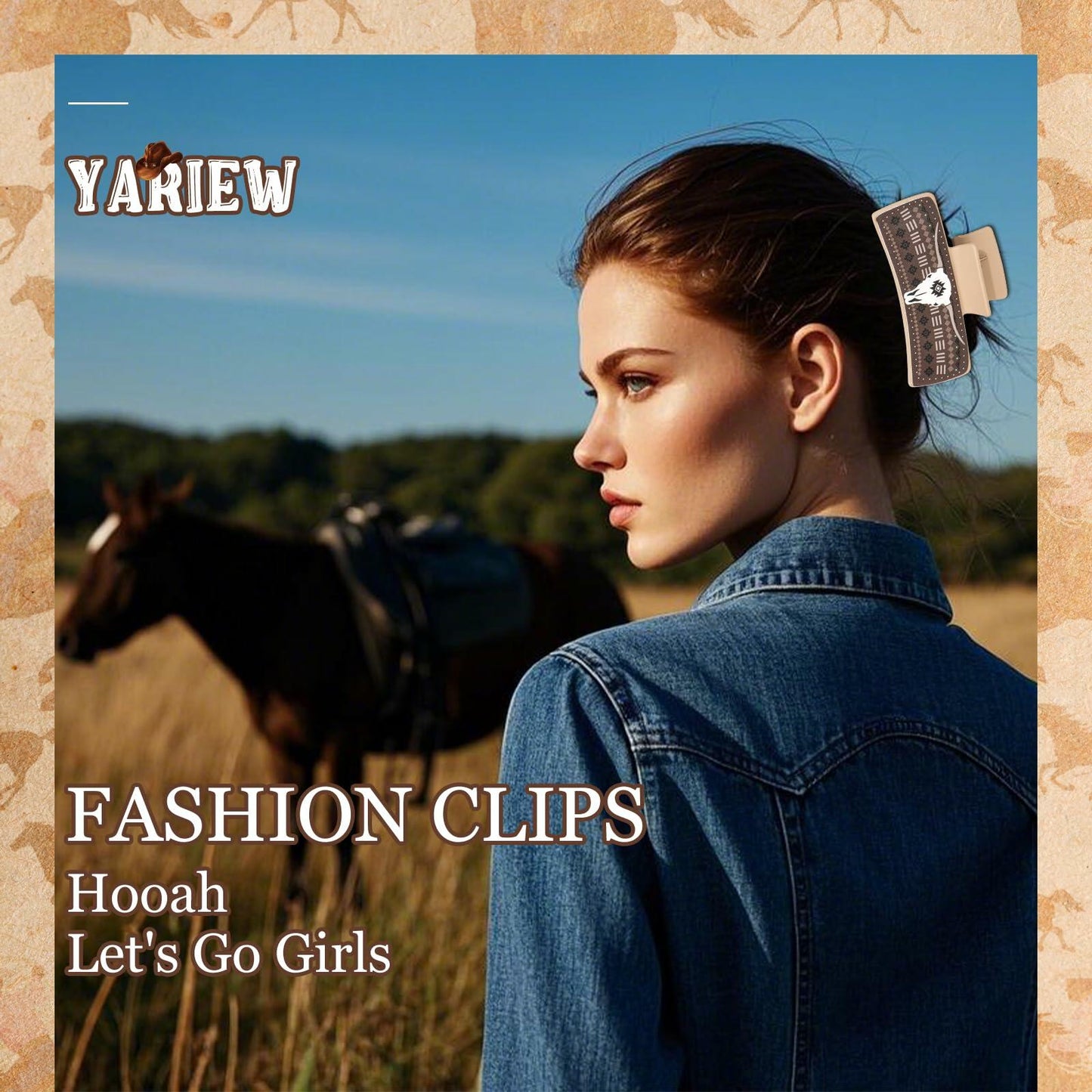 YARIEW Large 4" Leather Western Hair Claw Clips Sunflower Floral Brown