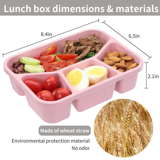 Buluker 4-Pack Bento Lunch Box Set 4-Compartment Microwave Safe