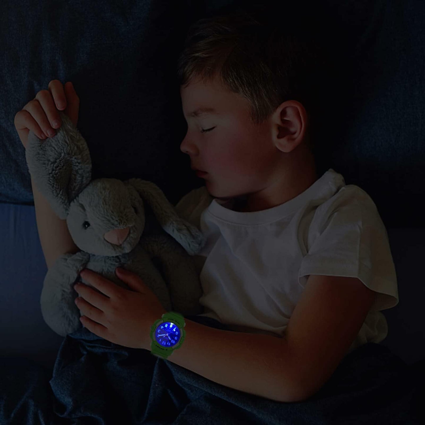 7 Colorful Light Kids Waterproof Analog Watch Soft Rubber Band Green Size 5-18