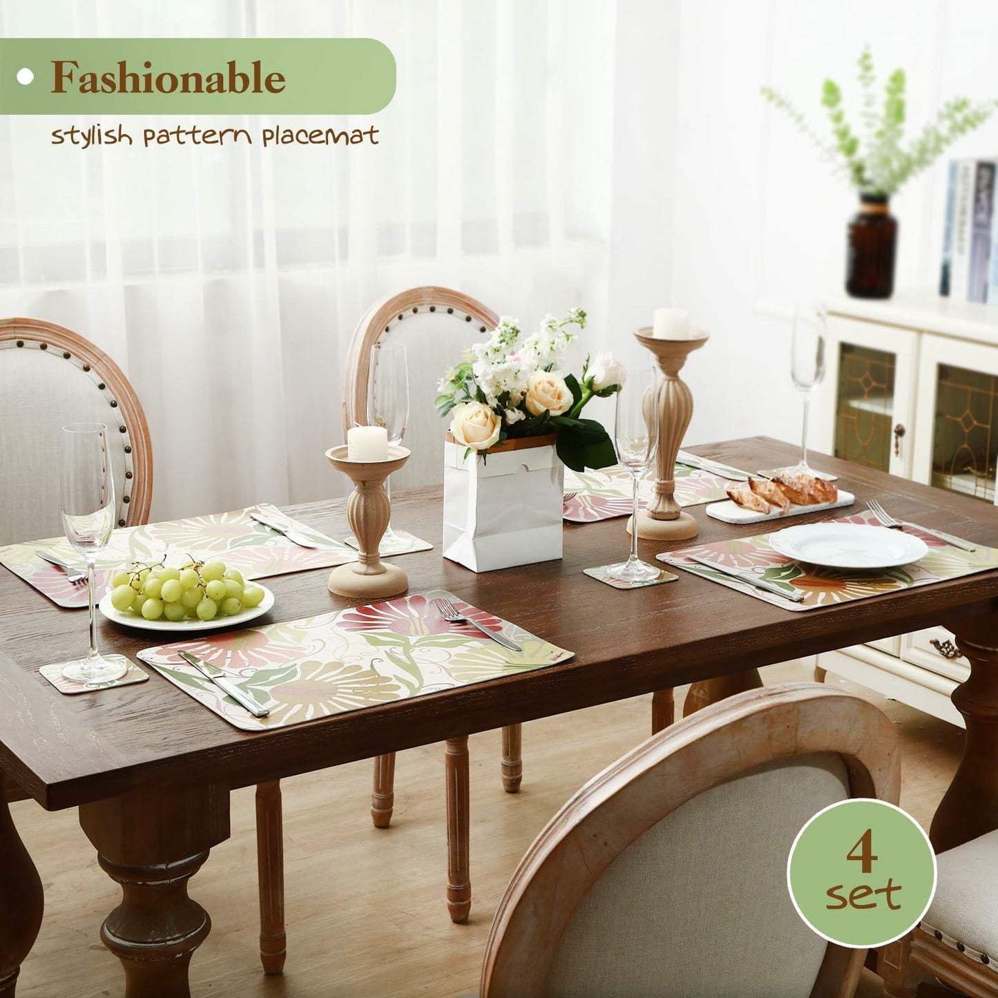 Casaido Faux Leather Placemats Set of 4 with Coasters 17x12 inches Dining Table