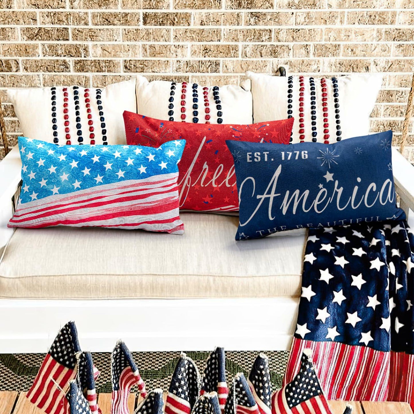 CHANGE MOORE 4th of July Patriotic Throw Pillow Cover 20x12 USA 1pcs