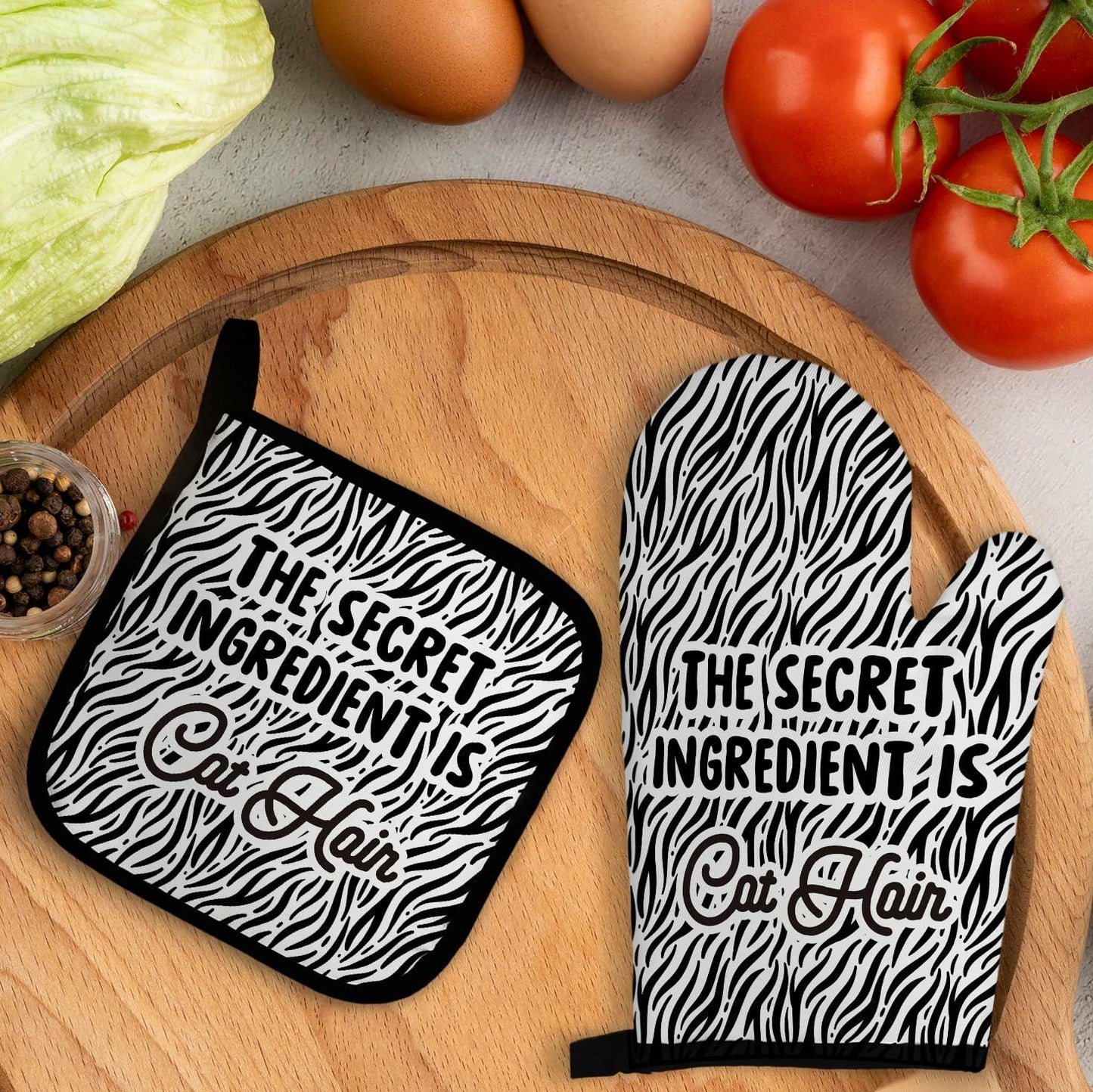 Qeheb Cat Hair Oven Mitts Heat Resistant Kitchen Cooking Gloves