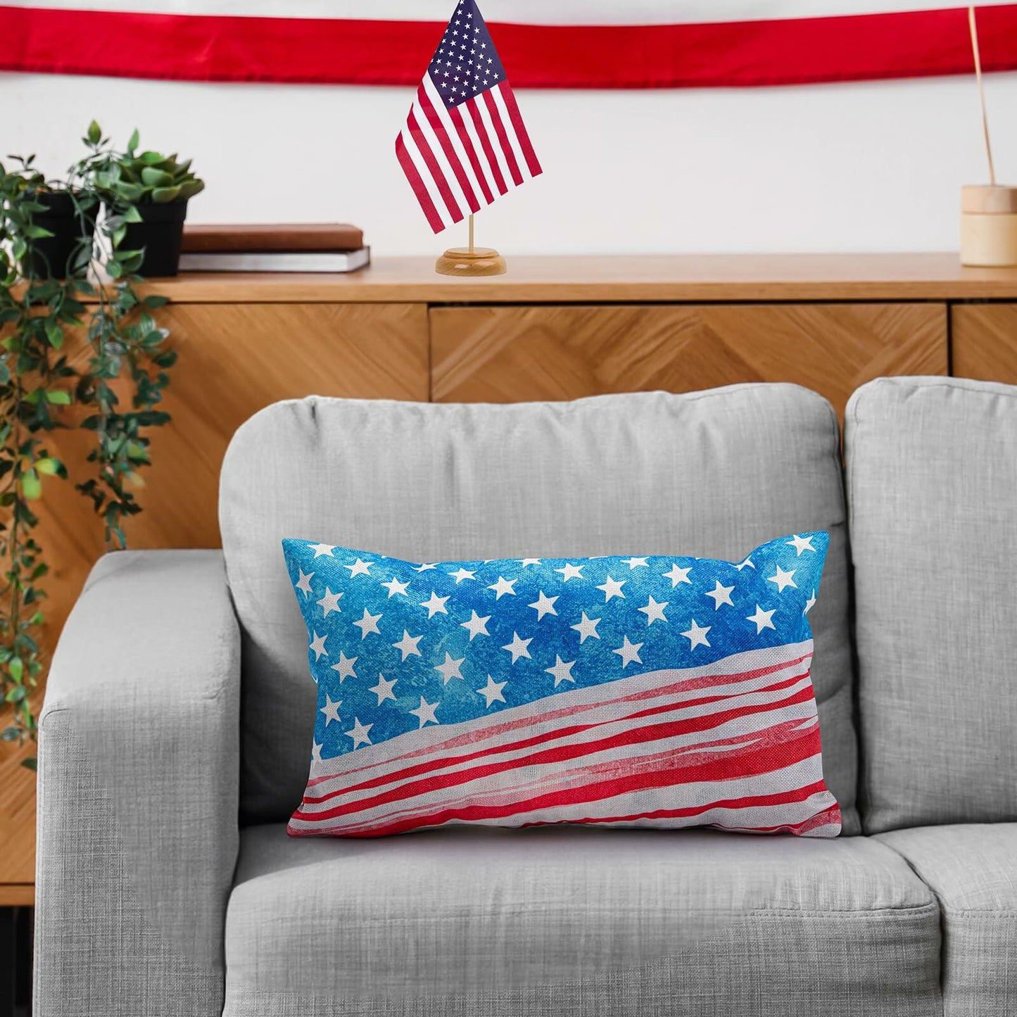CHANGE MOORE 4th of July Patriotic Throw Pillow Cover 20x12 USA 1pcs