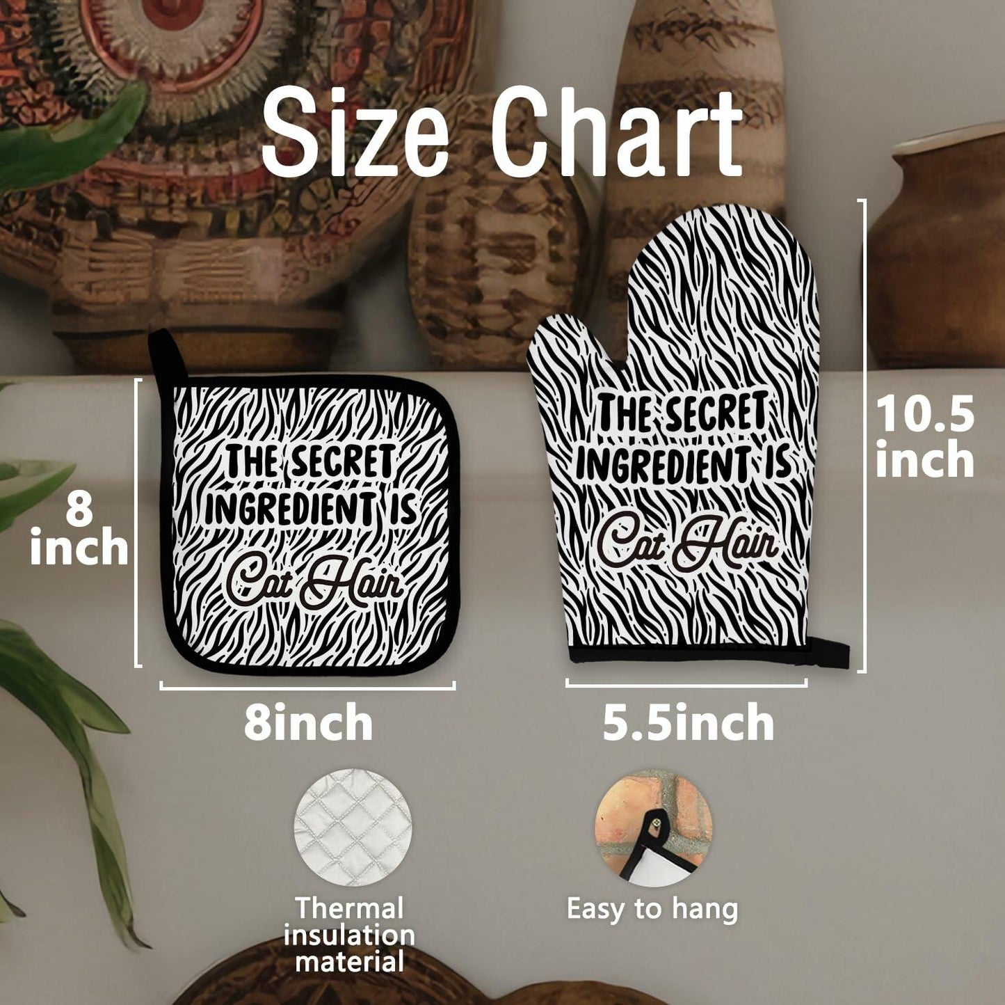 Qeheb Cat Hair Oven Mitts Heat Resistant Kitchen Cooking Gloves