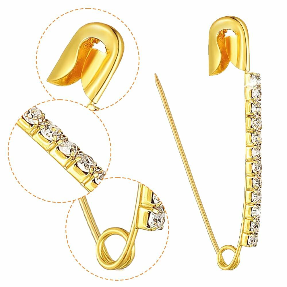 Rhinestone Safety Pins Decorative Brooch Pins for Women Large 10pcs