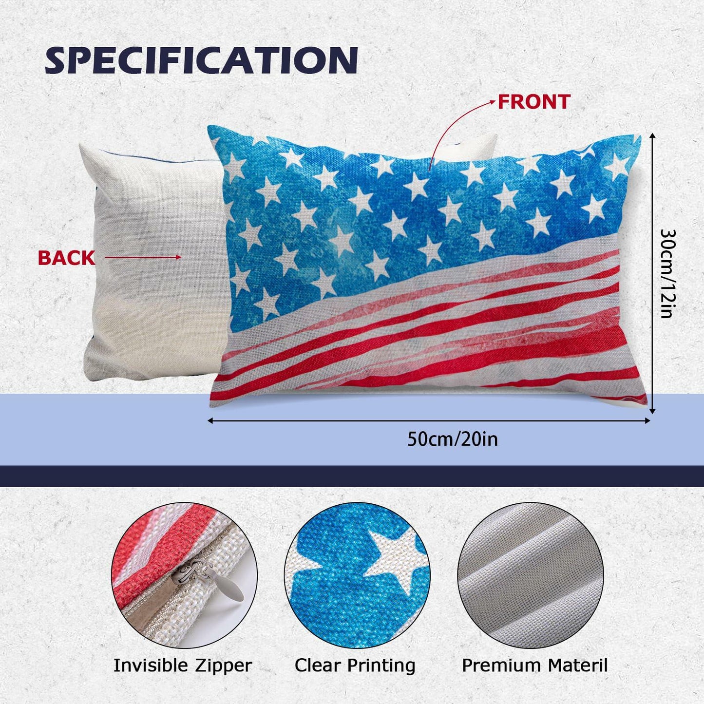 CHANGE MOORE 4th of July Patriotic Throw Pillow Cover 20x12 USA 1pcs