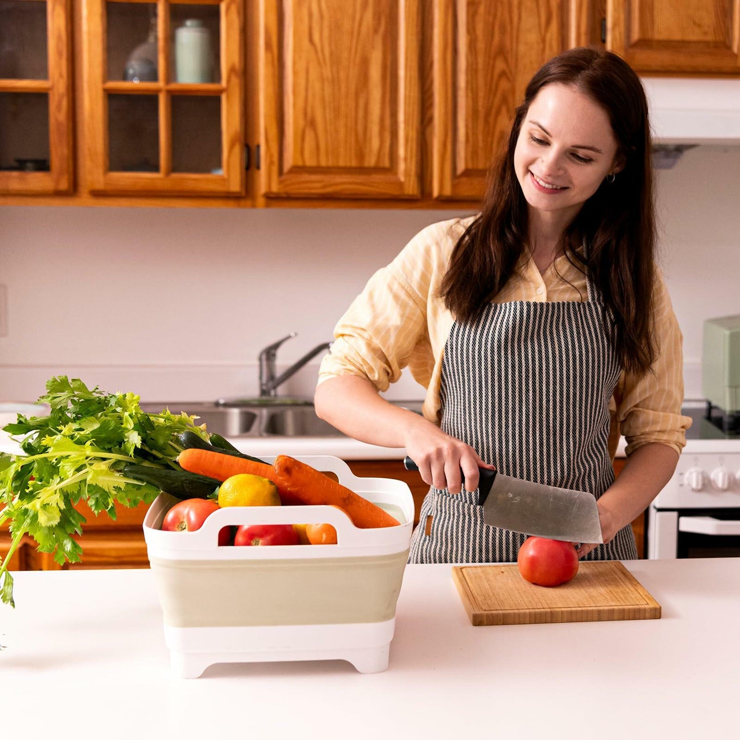Foldable Wash Basin 2.4 Gal 9L with Drain Plug Green Space-Saving Kitchen Sink