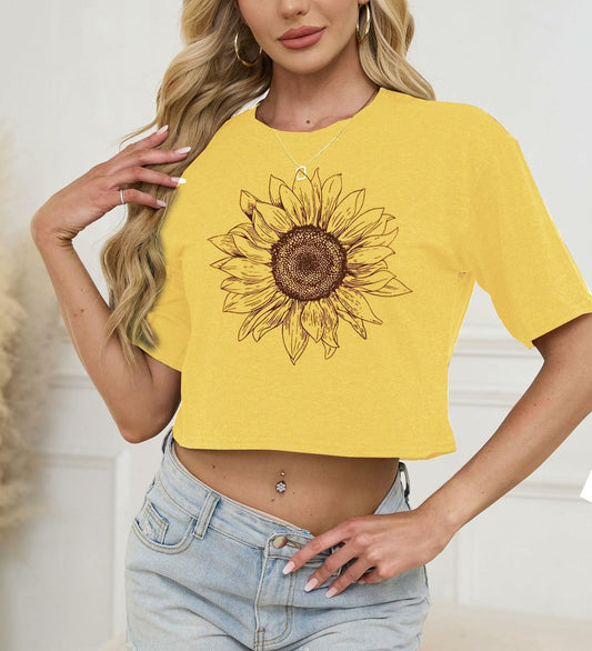 Womens Crop Top USA Graphic Tee Casual Rock Band Yellow Size XS