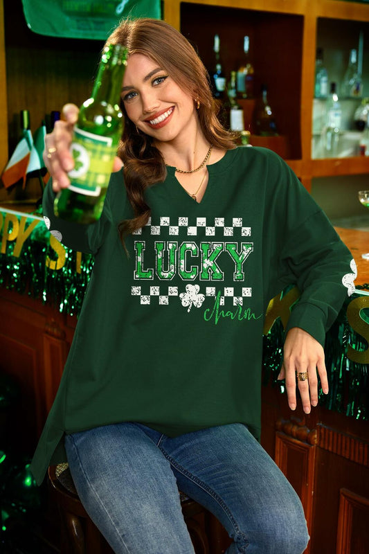 For G and PL Women St Patricks Split Neckline Sweatshirt Green Size L