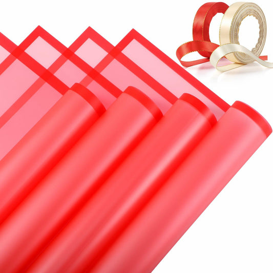 Tenare 36pcs Waterproof Flower Wrapping Paper & 50yd Satin Ribbon Red