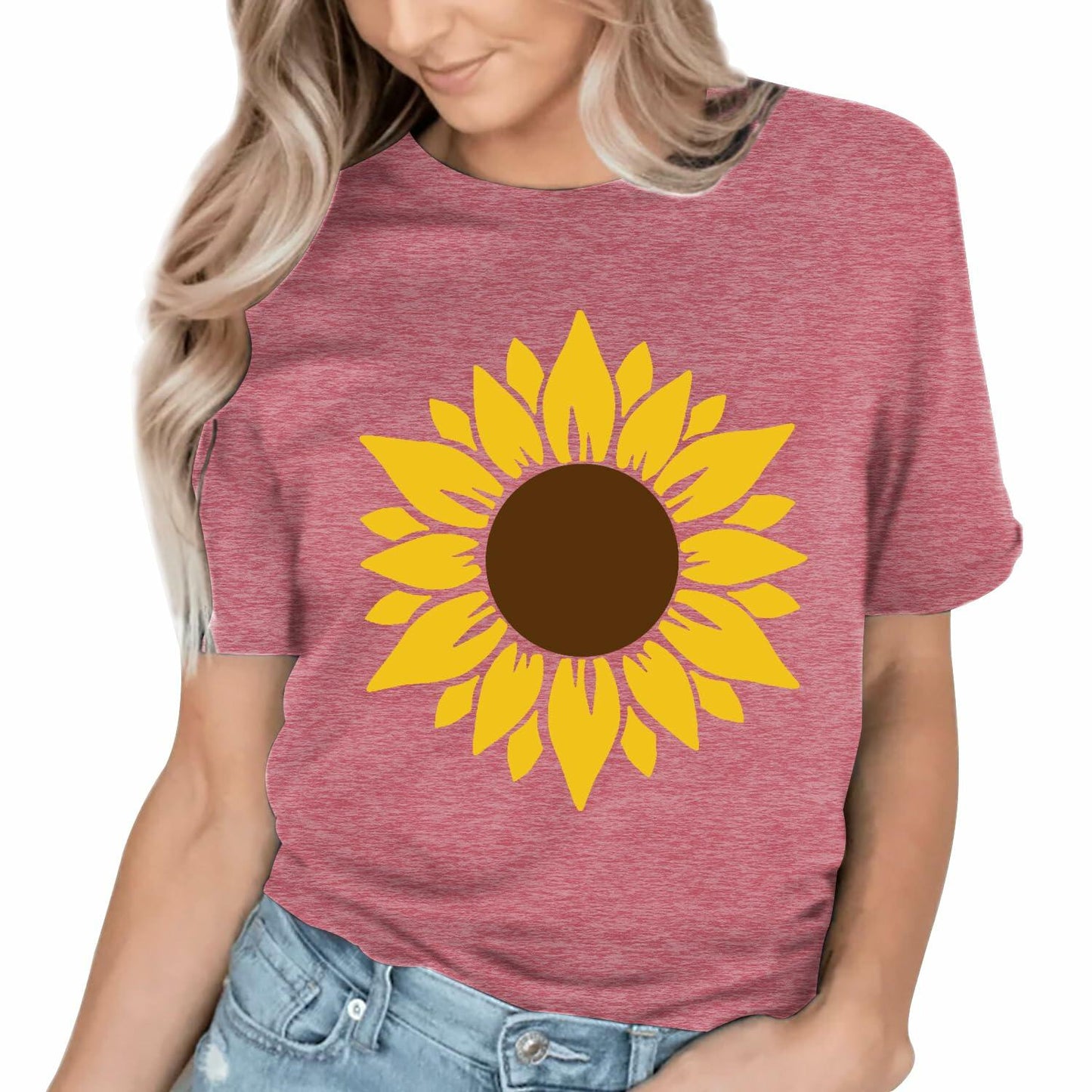 Sunflower Women Graphic Tee Faith Short Sleeve Shirt Pink Size S