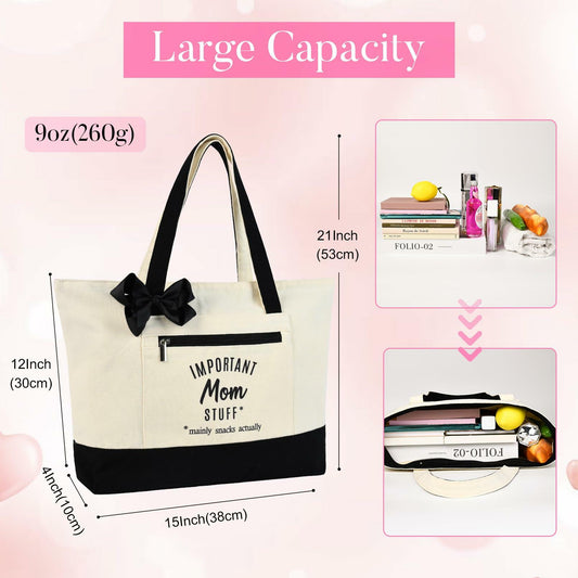 KUIRAN Canvas Tote Bag for Mom Hospital Shopping Beach Gifts from Family