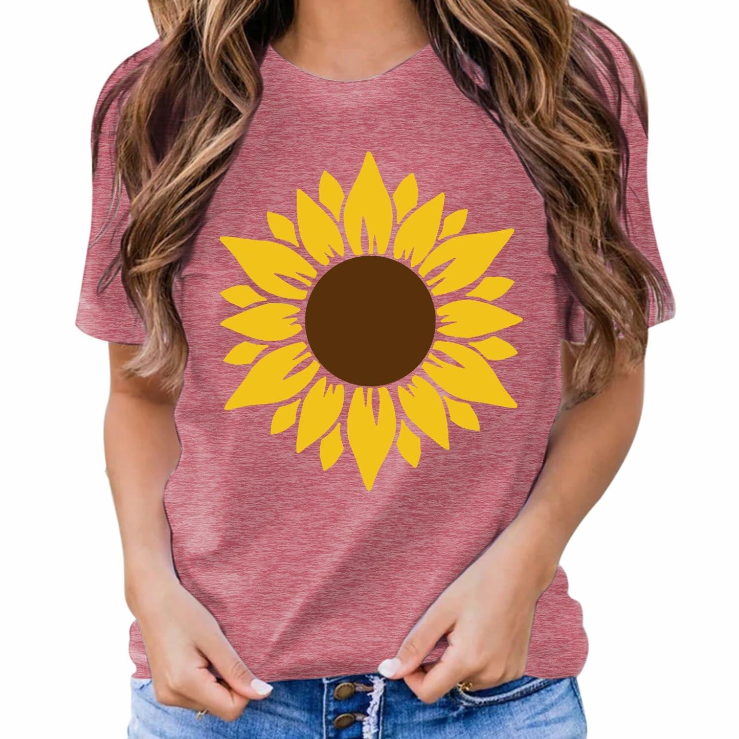 Sunflower Women Graphic Tee Faith Short Sleeve Shirt Pink Size S