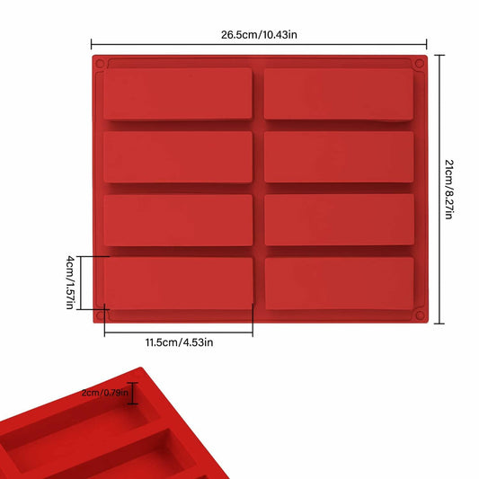 Sinirttou Silicone Chocolate Bar Mold 8 Cavities Rectangular Red 2 Pack