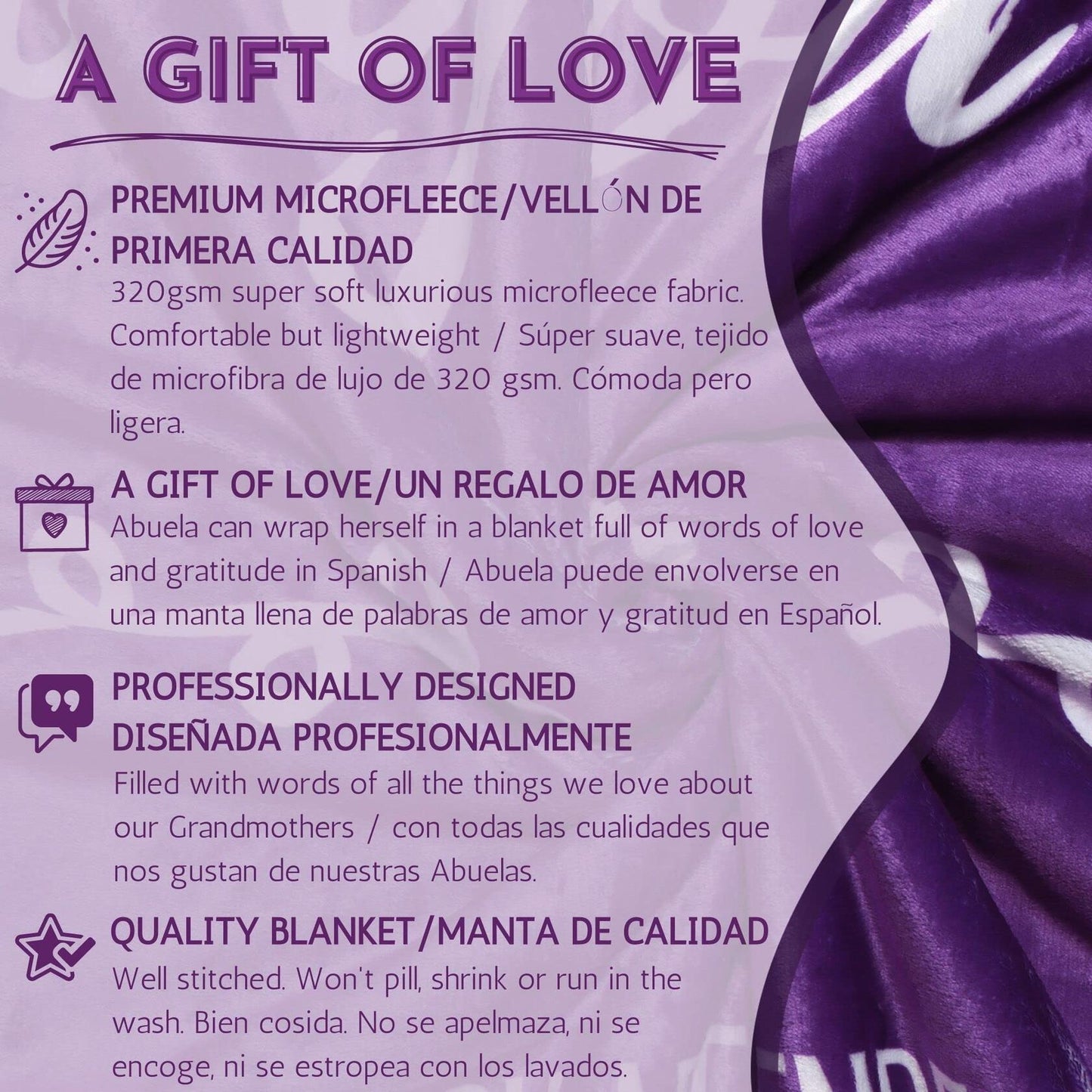 FILO ESTILO Abuela Blanket Birthday Gift 60x50in Purple Fleece