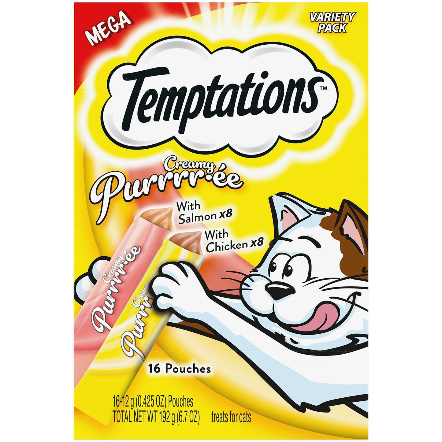 BestBy12/26 Temptations Creamy Puree Cat Treats Chicken & Salmon 16 Pouches