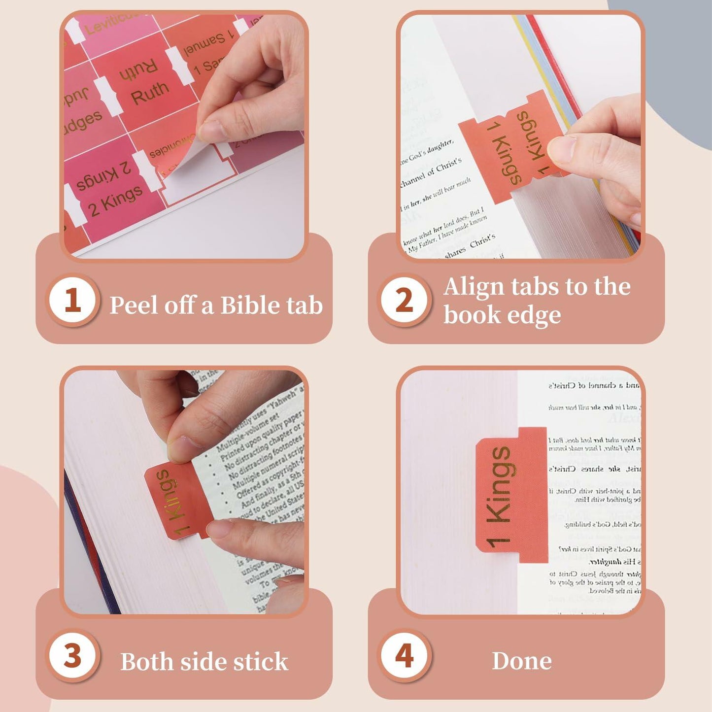 Laminated Bible Tabs for Women and Men, 105 PCS Large Print Index Labels