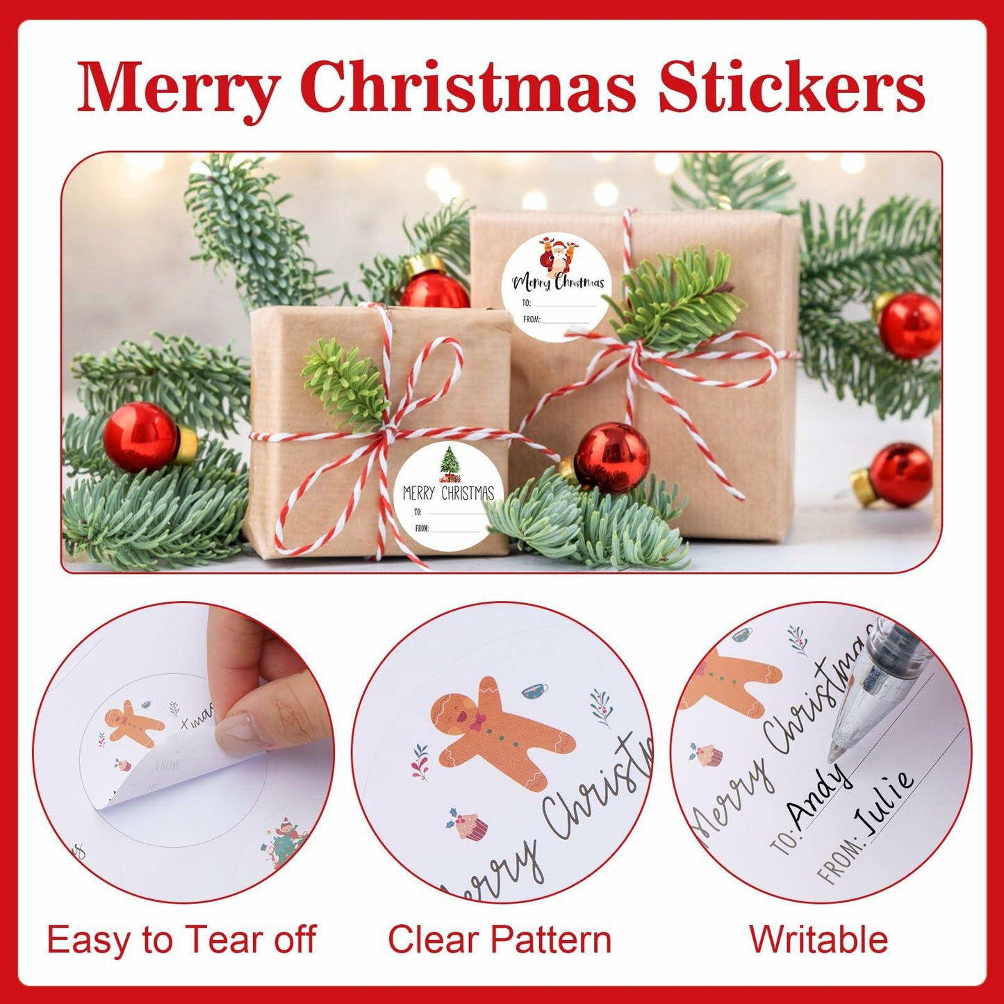 Joycraft 120Pcs Merry Christmas Stickers 2in 12 Styles Holiday Labels