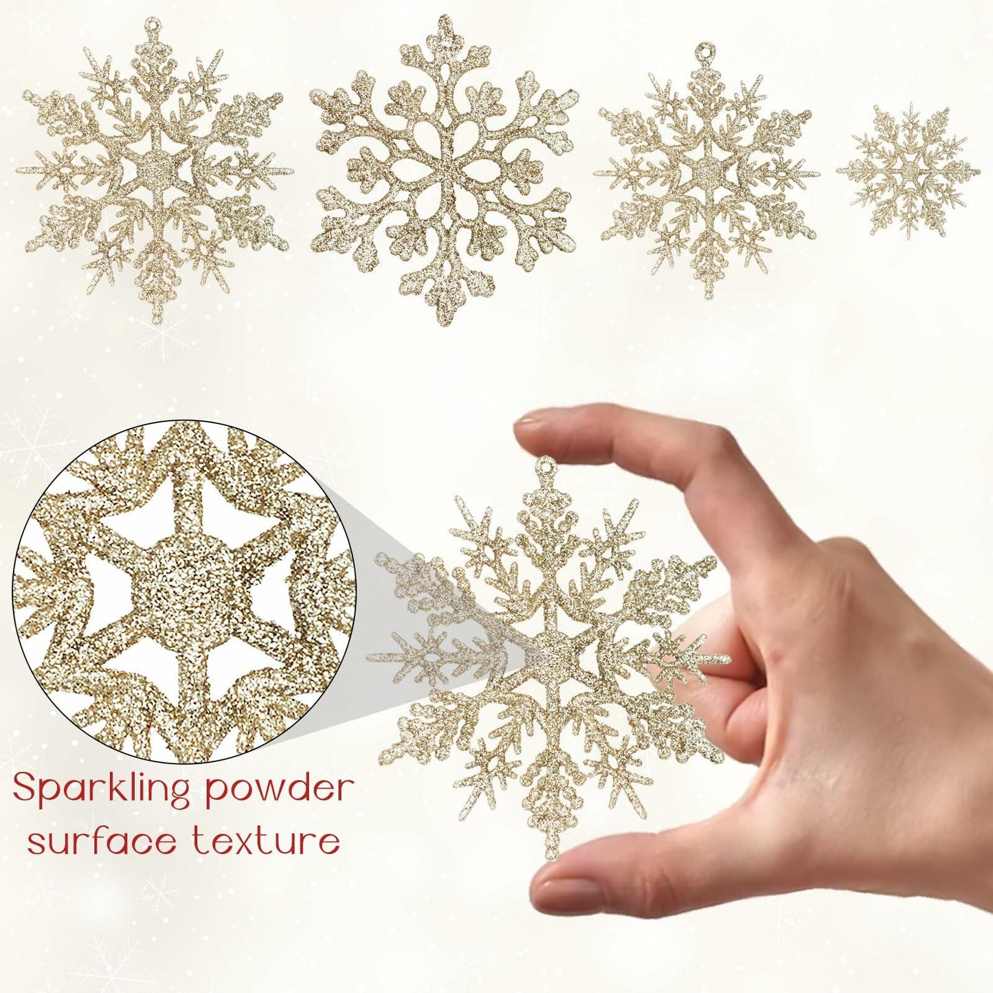 Langley Christmas Snowflake Ornaments Set Rose Gold 36pcs 4 Sizes