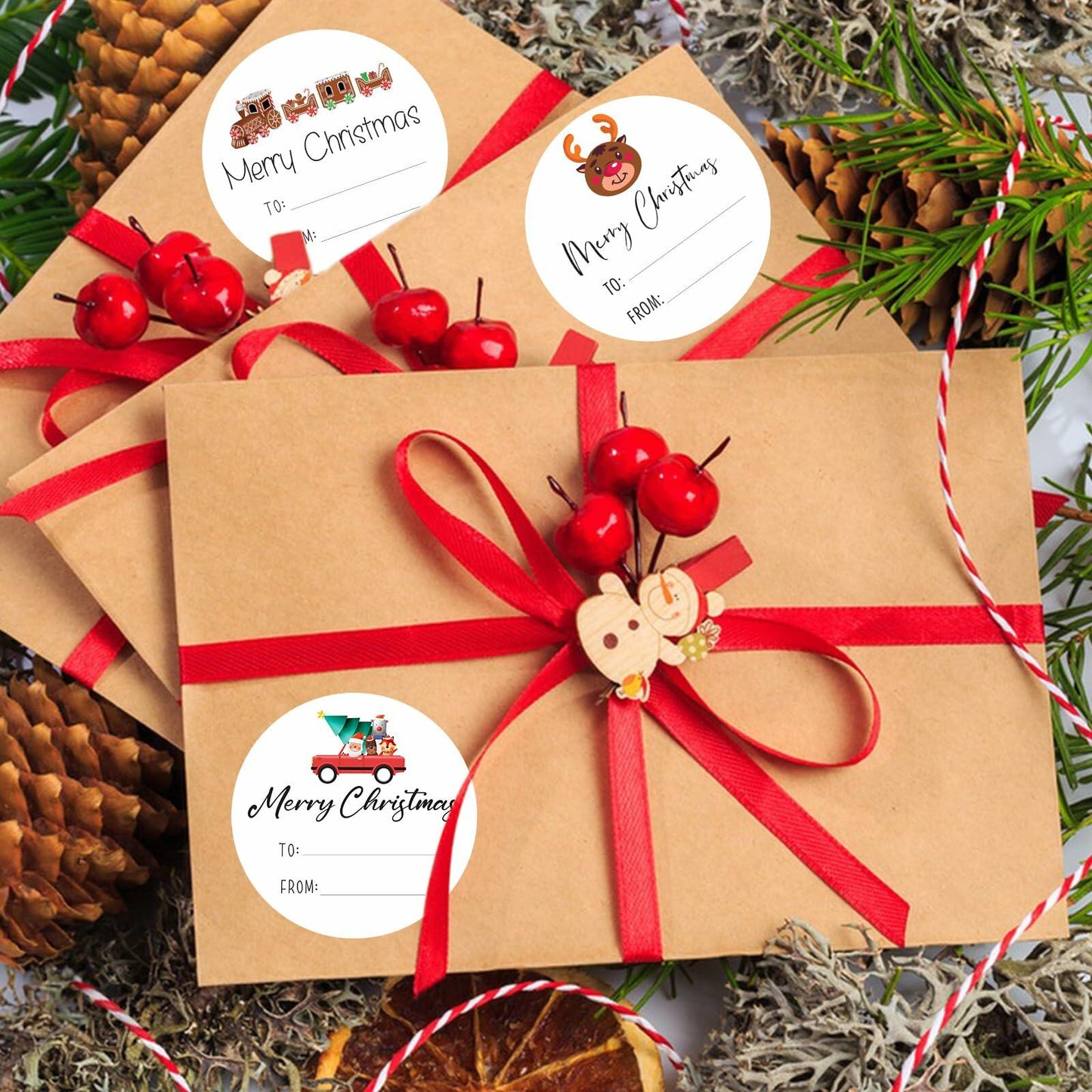 Joycraft 120Pcs Merry Christmas Stickers 2in 12 Styles Holiday Labels
