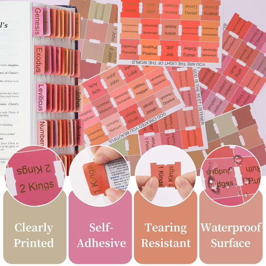 Laminated Bible Tabs for Women and Men, 105 PCS Large Print Index Labels