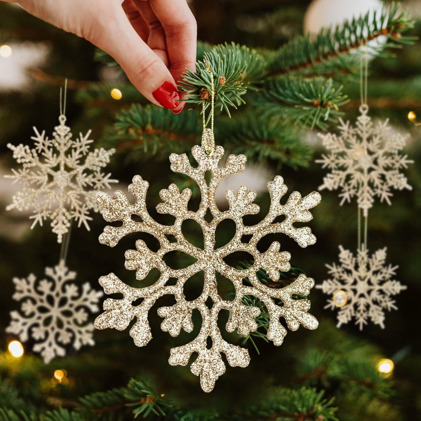 Langley Christmas Snowflake Ornaments Set Rose Gold 36pcs 4 Sizes