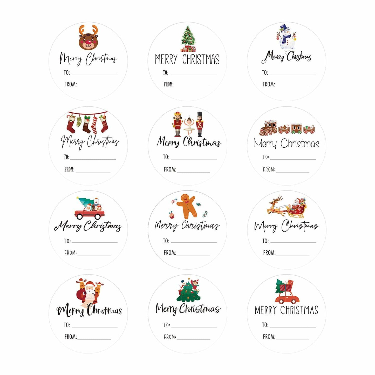 Joycraft 120Pcs Merry Christmas Stickers 2in 12 Styles Holiday Labels