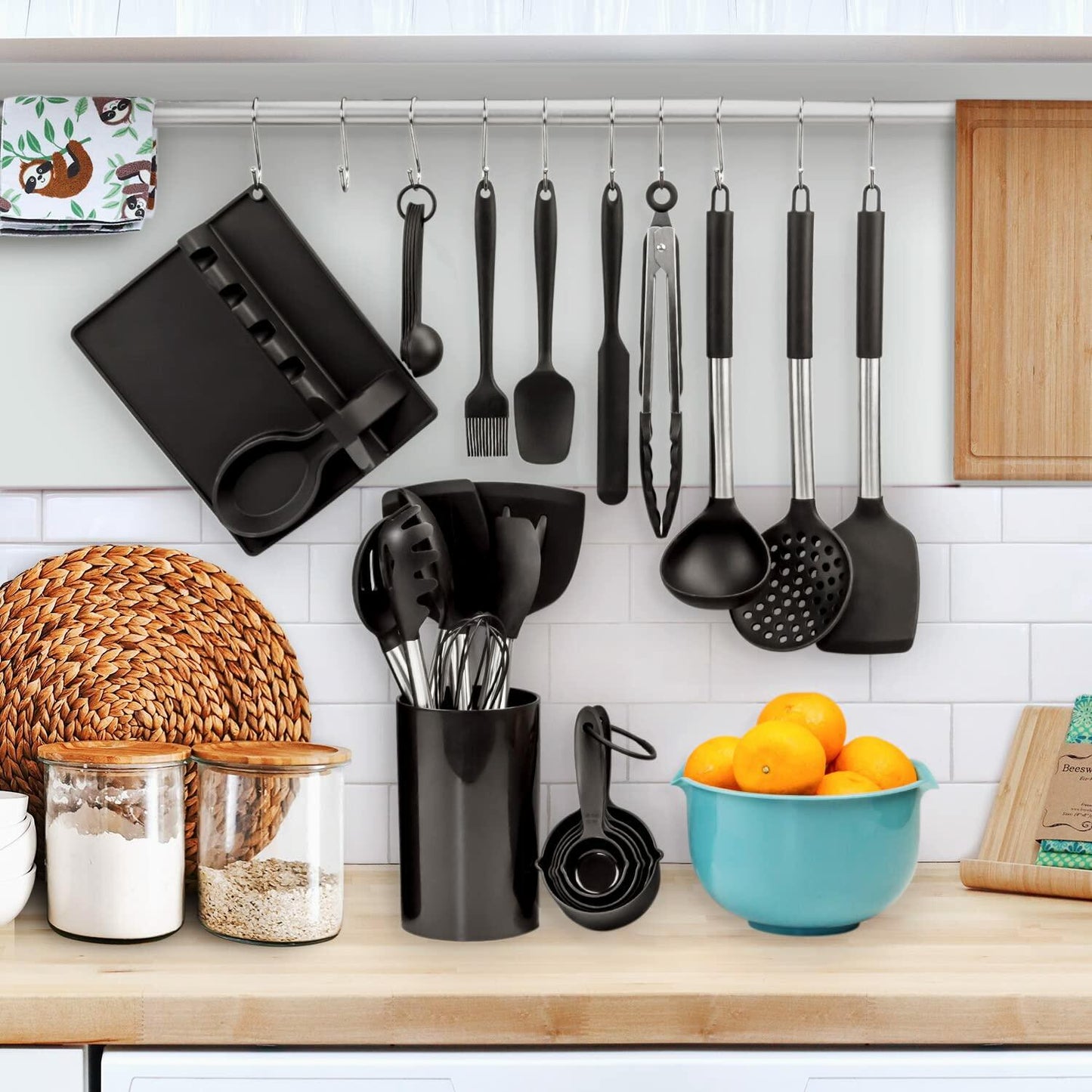 LeMuna Silicone Kitchen Utensils Set Heat Resistant Stainless BPA Free