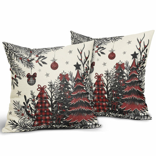 Black Red Christmas Tree Throw Pillow Covers 18x18 Set of 2 Xmas Decor